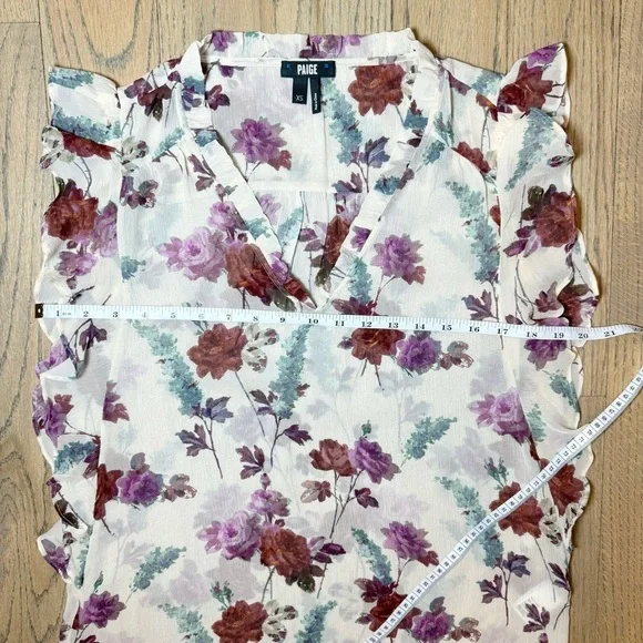 Paige Women’s Genie Floral Ruffle Sleeve Silk Sheer Blouse Top Size X-Small - Picture 10 of 14